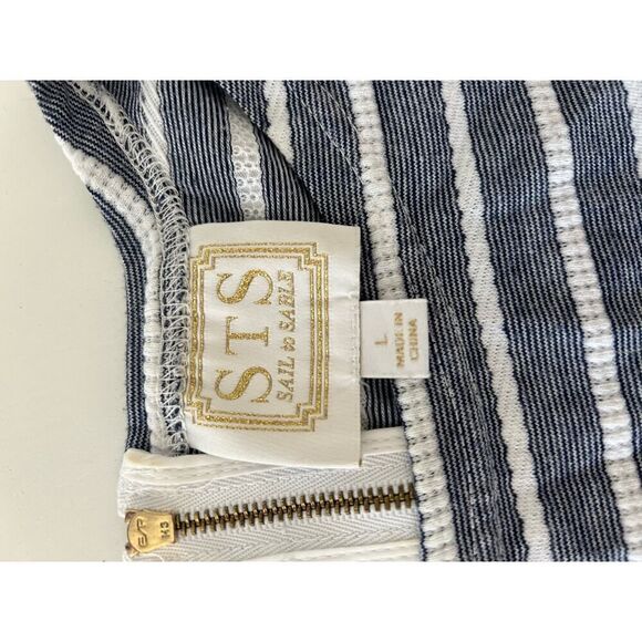 Sail to Sable Textured Knit Stripe Long Sleeve Dress in Navy Woman’s Size L - Picture 8 of 8